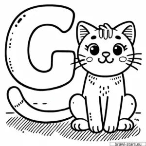Coloring page letter C with cat
