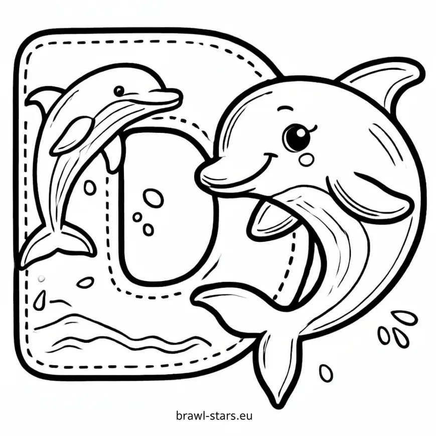 Coloring page letter D with dolphin