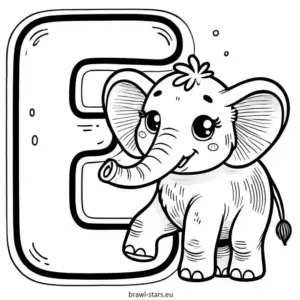 Coloring page letter E with an elephant