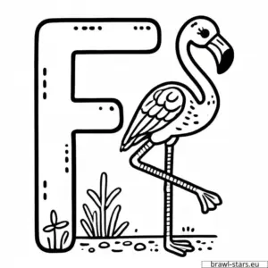 Coloring page letter F with flamingo